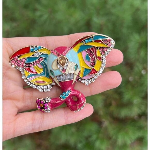 Colorful Elephant Brooch, Swarovski Crystal Brooch, Gift For Her, Elegant - Picture 3 of 5